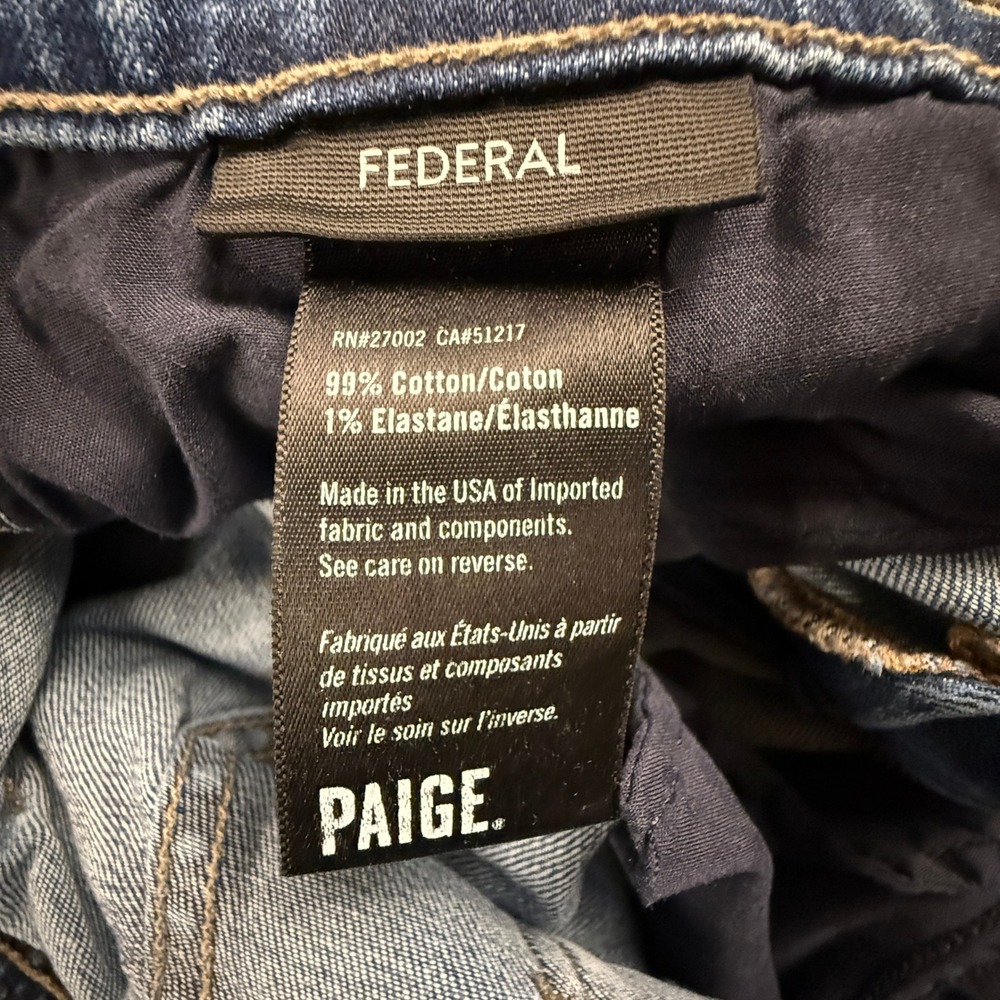 Paige Federal Slim Straight Jeans Mens Size 30 Tudor Blue Wash M655212-880 Denim - Picture 4 of 15